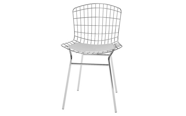 Manhattan Comfort 2-Piece Madeline Metal Chair with Seat Cushion in Silver and White