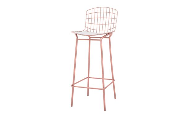 Manhattan Comfort Madeline 41.73" Barstool, Set of 2 with Seat Cushion in Rose Pink Gold and White