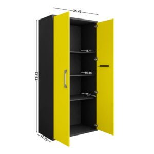 Manhattan Comfort Eiffel Storage Cabinet in Matte Black and Yellow (Set of 2)