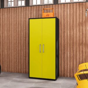 Manhattan Comfort Eiffel Storage Cabinet in Matte Black and Yellow (Set of 2)