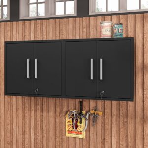 Manhattan Comfort Eiffel Floating Garage Cabinet in Matte Black (Set of 2)