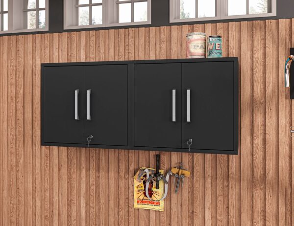 Manhattan Comfort Eiffel Floating Garage Cabinet in Matte Black (Set of 2)