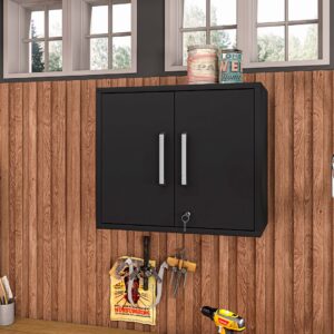 Manhattan Comfort Eiffel Floating Garage Cabinet in Matte Black (Set of 2)