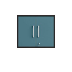 Manhattan Comfort Eiffel Floating Garage Cabinet in Matte Black and Aqua Blue (Set of 2)