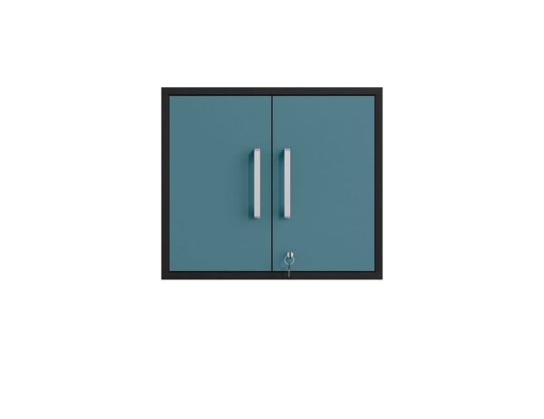 Manhattan Comfort Eiffel Floating Garage Cabinet in Matte Black and Aqua Blue (Set of 2)