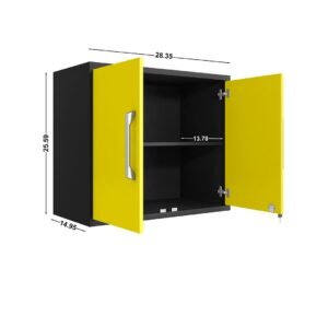 Manhattan Comfort Eiffel Floating Garage Cabinet in Matte Black and Yellow (Set of 2)