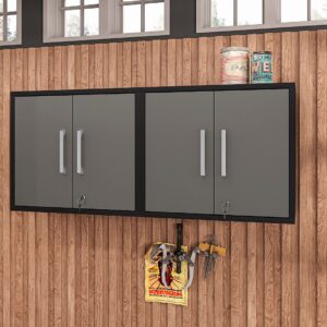 Manhattan Comfort Eiffel Floating Garage Cabinet in Matte Black and Grey (Set of 2)