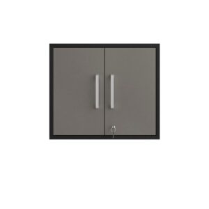 Manhattan Comfort Eiffel Floating Garage Cabinet in Matte Black and Grey (Set of 2)