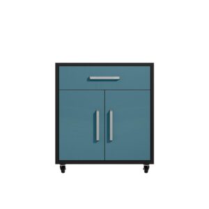 Manhattan Comfort Eiffel Mobile Garage Cabinet in Matte Black and Aqua Blue (Set of 2)