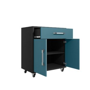 Manhattan Comfort Eiffel Mobile Garage Cabinet in Matte Black and Aqua Blue (Set of 2)