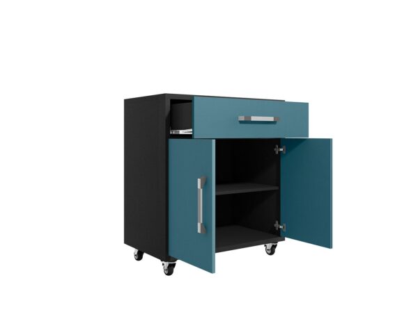 Manhattan Comfort Eiffel Mobile Garage Cabinet in Matte Black and Aqua Blue (Set of 2)