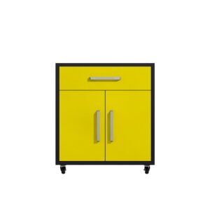 Manhattan Comfort Eiffel Mobile Garage Cabinet in Matte Black and Yellow (Set of 2)