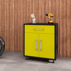 Manhattan Comfort Eiffel Mobile Garage Cabinet in Matte Black and Yellow (Set of 2)