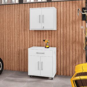 Manhattan Comfort Eiffel 2-Piece Storage Garage Set in White