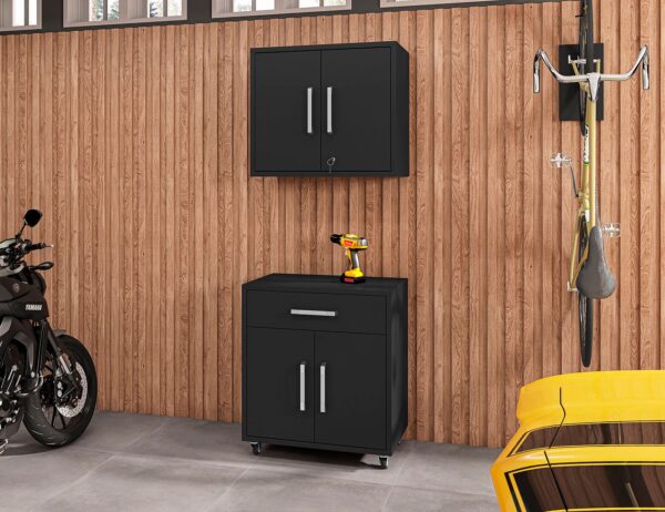 Manhattan Comfort Eiffel 2-Piece Storage Garage Set in Matte Black