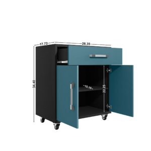 Manhattan Comfort Eiffel 2-Piece Storage Garage Set in Matte Black and Aqua Blue