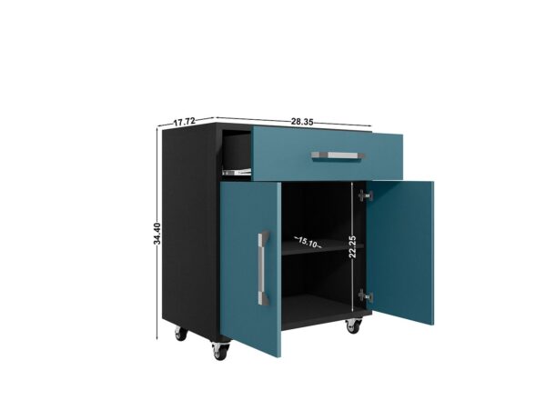 Manhattan Comfort Eiffel 2-Piece Storage Garage Set in Matte Black and Aqua Blue