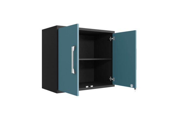 Manhattan Comfort Eiffel 2-Piece Storage Garage Set in Matte Black and Aqua Blue