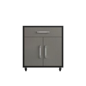 Manhattan Comfort Eiffel 2-Piece Storage Garage Set in Matte Black and Grey