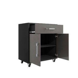 Manhattan Comfort Eiffel 2-Piece Storage Garage Set in Matte Black and Grey