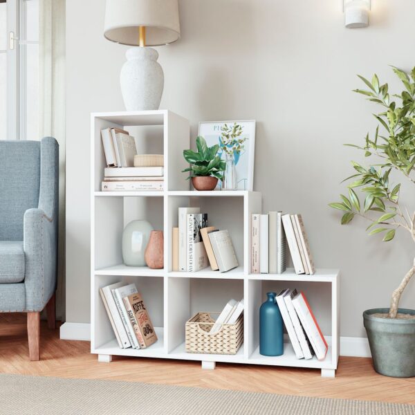 Manhattan Comfort Sophisticated Cascavel Stair Cubby with 6 Cube Shelves in White. Set of 2.