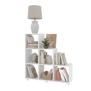 Manhattan Comfort Sophisticated Cascavel Stair Cubby with 6 Cube Shelves in White. Set of 2.