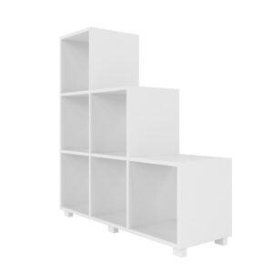 Manhattan Comfort Sophisticated Cascavel Stair Cubby with 6 Cube Shelves in White. Set of 2.