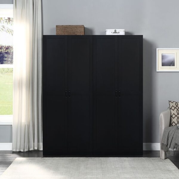 Manhattan Comfort Hopkins Modern Freestanding Storage Closet with 7 Shelves in Black (Set of 2)