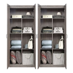 Manhattan Comfort Hopkins Modern Freestanding Storage Closet with 7 Shelves in Grey (Set of 2)