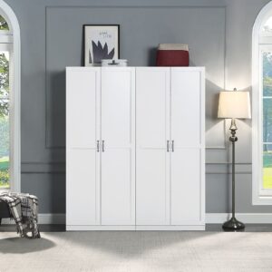 Manhattan Comfort Hopkins Modern Freestanding Storage Closet with 7 Shelves in White (Set of 2)