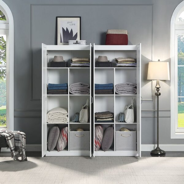 Manhattan Comfort Hopkins Modern Freestanding Storage Closet with 7 Shelves in White (Set of 2)