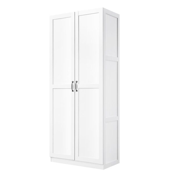 Manhattan Comfort Hopkins Modern Freestanding Storage Closet with 7 Shelves in White (Set of 2)