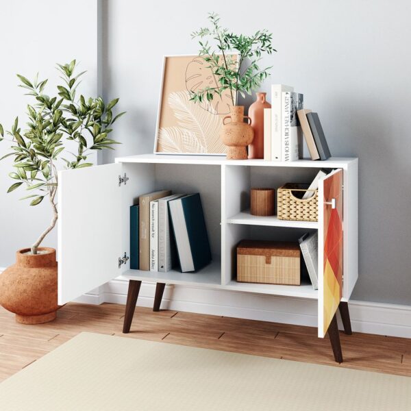 Manhattan Comfort 2-Piece Mid-Century Modern Avesta Double Side Table in White and Stamp