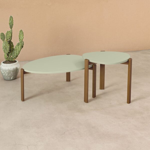 Manhattan Comfort Mid-Century Modern Gales End Table and Coffee Table with Solid Wood Legs in Pistachio Green