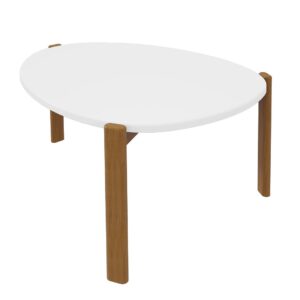 Manhattan Comfort Mid-Century Modern Gales End Table and Coffee Table with Solid Wood Legs in White