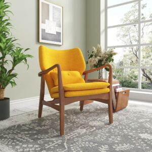 Manhattan Comfort Bradley Yellow and Walnut Linen Weave Accent Chair (Set of 2)