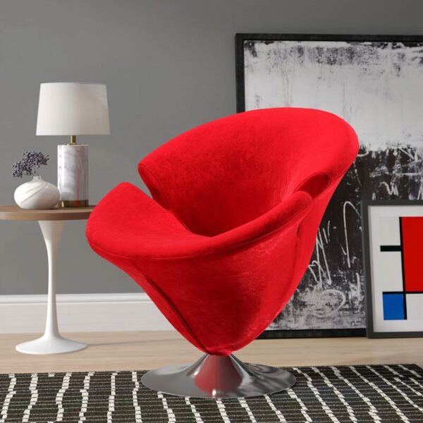 Manhattan Comfort Tulip Red and Polished Chrome Velvet Swivel Accent Chair (Set of 2)