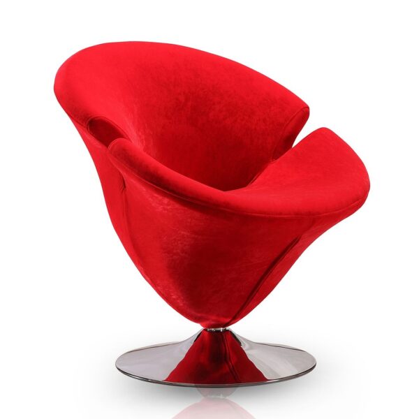 Manhattan Comfort Tulip Red and Polished Chrome Velvet Swivel Accent Chair (Set of 2)