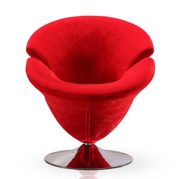 Manhattan Comfort Tulip Red and Polished Chrome Velvet Swivel Accent Chair (Set of 2)