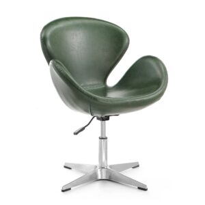 Manhattan Comfort Raspberry Forest Green and Polished Chrome Faux Leather Adjustable Swivel Chair (Set of 2)