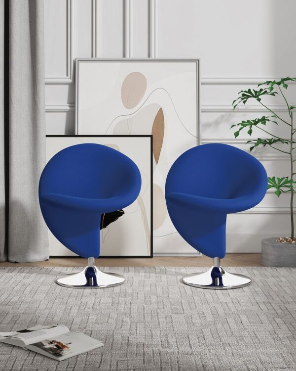 Manhattan Comfort Curl Blue and Polished Chrome Wool Blend Swivel Accent Chair (Set of 2)