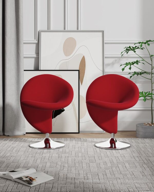 Manhattan Comfort Curl Red and Polished Chrome Wool Blend Swivel Accent Chair (Set of 2)