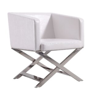 Manhattan Comfort Hollywood White and Polished Chrome Faux Leather Lounge Accent Chair (Set of 2)