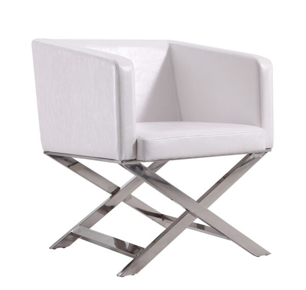 Manhattan Comfort Hollywood White and Polished Chrome Faux Leather Lounge Accent Chair (Set of 2)