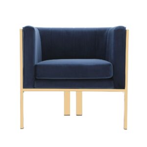 Manhattan Comfort Paramount Royal Blue and Polished Brass Velvet Accent Armchair (Set of 2)