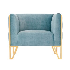 Manhattan Comfort Vector Ocean Blue and Gold Velvet Accent Chair (Set of 2)