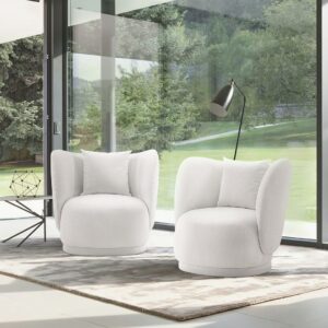 Manhattan Comfort Contemporary Siri Linen Weave Accent Chair with Pillows in Cream - Set of 2