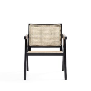 Manhattan Comfort Hamlet Accent Chair in Black and Natural Cane - Set of 2