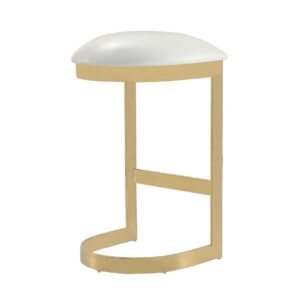 Manhattan Comfort Aura 28.54 in. White and Polished Brass Stainless Steel Bar Stool (Set of 2)