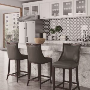 Manhattan Comfort Emperor Faux Leather Barstool in Pebble Grey (Set of 2)